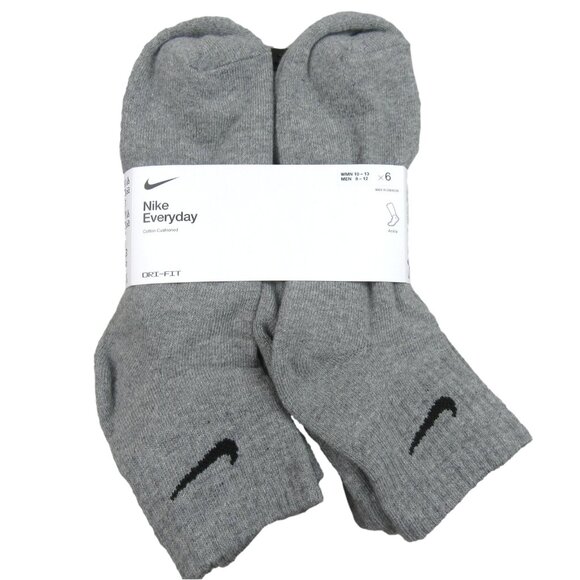 Nike Everyday Cushioned Ankle Socks Dri-Fit Men's Size 8-12 Grey 6 Pack NEW - Picture 1 of 9